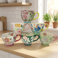 Vente en gros d'usine, tasses à café en céramique de 14 oz en forme de fleur, tasses faites à la main pour le petit-déjeuner et le thé de l'après-midi