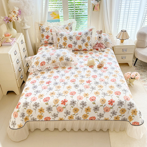 Ensemble de literie matelassé à fleurs de style français, <span class=keywords><strong>couvre</strong></span>-<span class=keywords><strong>lit</strong></span> en coton à volants en dentelle - Product Image 6