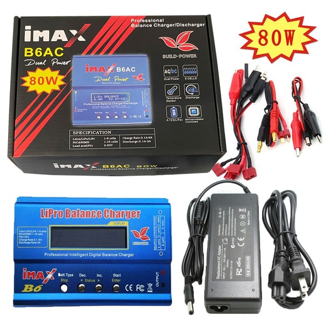 80W Smart Balance Charger Discharger for LiPo LiFe NiMH Battery with Power Supply RC Car Drone Accessories Full Cable Set