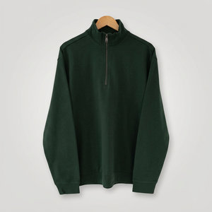 Sudadera de Hombre Verde Oscuro con Cierre de Cremallera, Corte Regular, Tejido de Algodón, Cuello Alto, Color Sólido, para Otoño - Product Image 4