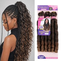Extensions de cheveux bouclés à la française pour tressage, à basse température, en rouleau large et courbé, 24 pouces, lot de 3, 390g, double trame en soie domestique