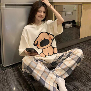 Pijamas de Mujer con Estampado de <span class=keywords><strong>Mickey</strong></span> Mouse, Conjunto de Manga Corta y Pantalón Largo, Estilo Conservador de Verano, Venta al Por Mayor - Product Image 1