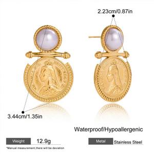 Boucles d'oreilles clous en acier inoxydable 316L plaqué or PVD 18 carats anti-ternissement, motif ange gardien, pour femmes, vente en gros - Product Image 6