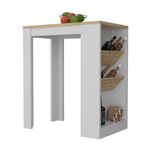 Chariot îlot de cuisine sur pied moderne DB DeSoto avec panneau en bois de stockage de vin blanc et macadamia - Product Image 3