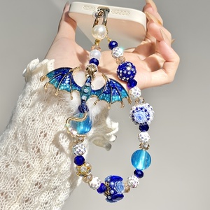 Chaîne de téléphone de luxe vintage <span class=keywords><strong>Dragon</strong></span> Bleu, perles, cristaux, strass, perles de culture, cordon élégant pour téléphone portable, bijou rose, lanière, cadeau, breloque - Product Image 2