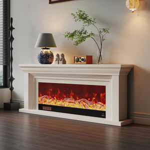 Cheminées électriques à circuit intégré avec foyer <span class=keywords><strong>en</strong></span> <span class=keywords><strong>fonte</strong></span> et cadre <span class=keywords><strong>en</strong></span> pierre calcaire, meubles <span class=keywords><strong>en</strong></span> bois et portes d'appoint - Product Image 3