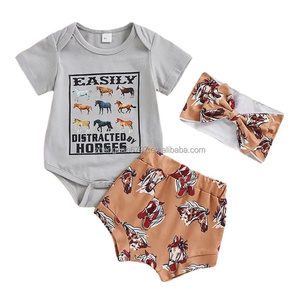 Conjunto de pantalones cortos gráficos infantiles de verano, traje de mameluco con lazo y manga corta, estilo <span class=keywords><strong>vaquero</strong></span> occidental para bebés, 3 uds. - Product Image 6