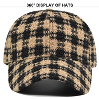 Gorra de Béisbol de Tweed a Cuadros con Logotipo Personalizado al por Mayor, Gorra de Invierno Cálida de Tweed Houndstooth, Gorra de Papá Unisex con Visera Curva, Gorras de Golf Vintage de Tweed
