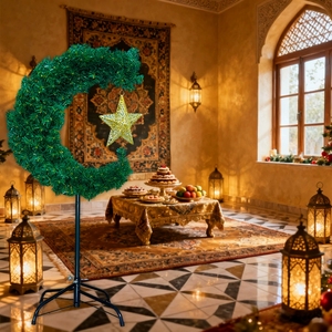 Albero Artificiale a Forma di Luna Crescente in PVC Verde per Decorazioni Festive Interne, Celebrazioni del Ramadan e dell'Eid - Product Image 1