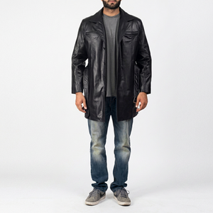 Chaqueta de Cuero Genuino de Alta Calidad para Hombre, Fabricación Premium, Cierre de un Solo Botón, Abrigo de Invierno con Relleno de Plumón de Ganso Gris al 70% - Product Image 1