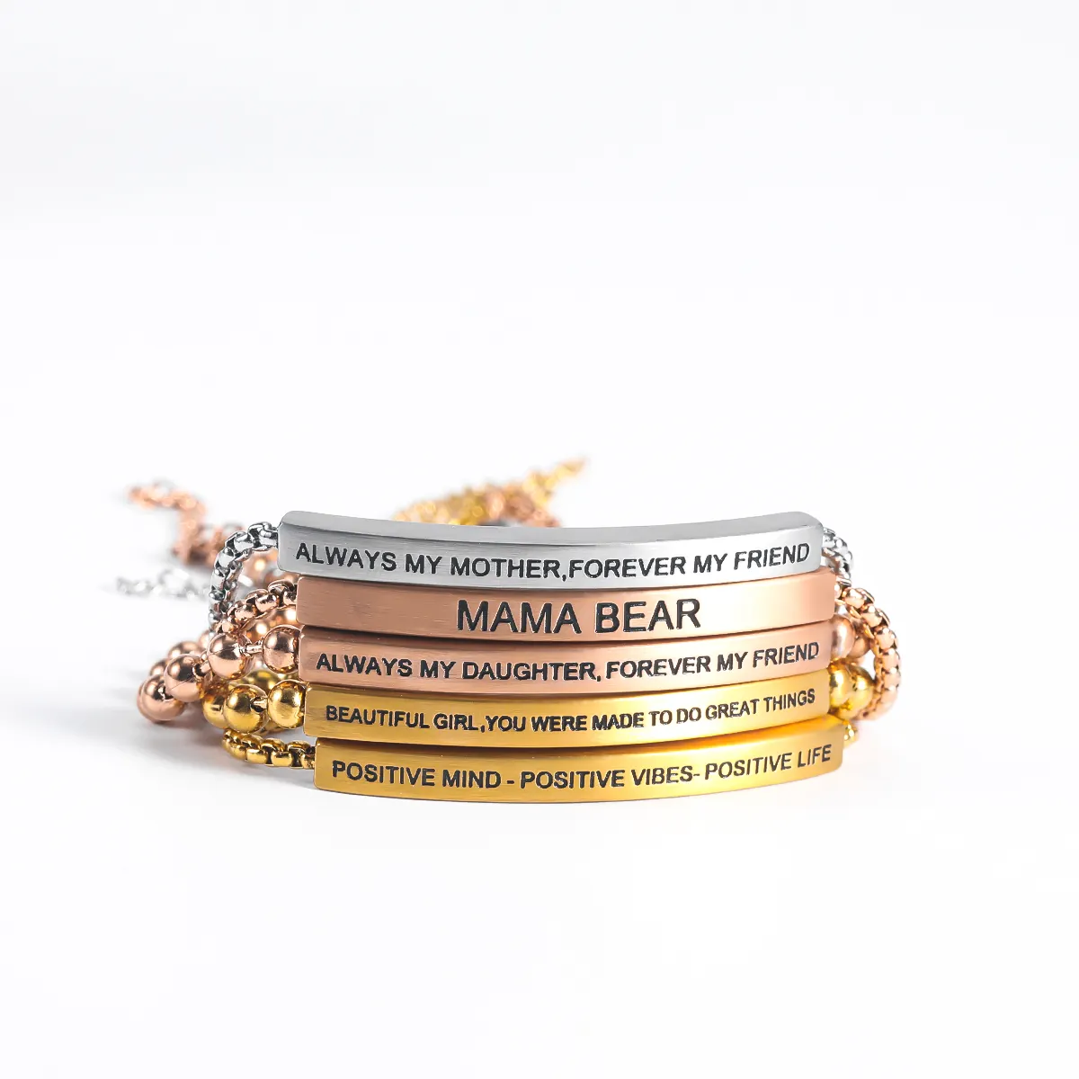 Custom Engravable Stainless Steel Jewelry Inspiration Bar Bracelet Gold Personalized Name Logo Men Women ID Adjustable Bracelet