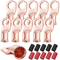 와이어 러그 8 게이지 8 AWG 1/4 인치 스터드 링 단자 KIT 헤비 듀티 구리 압착 러그 용접 케이블 베어 구리 구멍 러그 키트