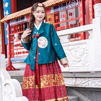 Hanbok traditionnel coréen pour femmes, costume traditionnel coréen pour adultes en rouge et vert, tenue de spectacle de danse ethnique
