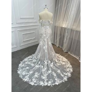 थोक महिलाओं सुरुचिपूर्ण पत्ती पुष्प फीता सेक्सी भ्रम कोर्सेट मरमेड शादी की पोशाक पहले से शर्त महिलाओं तंग फिट ब्राइडल गाउन - Product Image 3