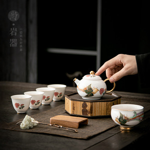 Kung Fu <b>Tea</b> Set 1 Pot 5 Cups Porcelain With Gold Handle Business Gift <b>Box</b> Packaging - Product Image 4