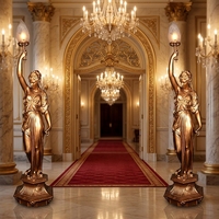 Lampe torche en bronze représentant une silhouette féminine exquise - Centre de table luxueux et fonctionnel avec piédestal orné, sculpture de jardin en bronze