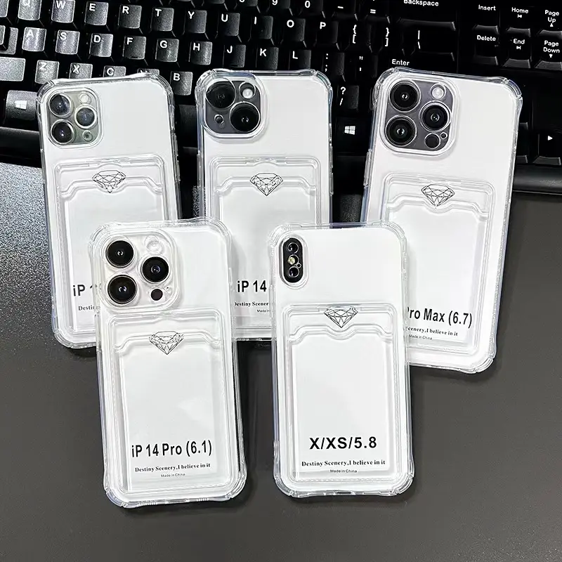 Phong Cách Mới Chống Sốc Trong Suốt Mềm TPU Thẻ Wallet Chủ Trường Hợp Đối Với iPhone 15 Pro Max Rõ Ràng Thẻ Bìa