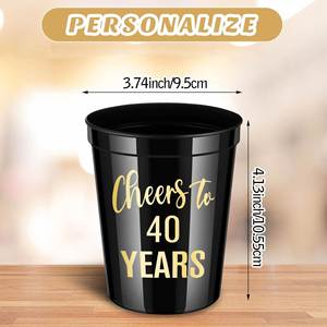 Gobelets de fête en plastique noir recyclables de 450 ml (16 oz) avec logo personnalisé, idéaux pour les anniversaires de 30, 40, 50, 60 ans, pour homme et femme - Product Image 3