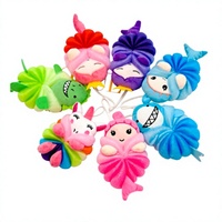 Éponge de bain en forme de poupée pour enfants, exfoliante, sans douleur, design de dessin animé, matériau PE, nettoyage, élimination des peaux mortes