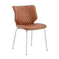 Ensemble de chaises de salle à manger modernes, 2 pièces, en cuir PU marron, pieds en métal électroplaqué, patins antidérapants réglables, dossier haut capitonné en diamant
