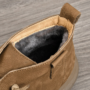 Genuine Leather Ankle Boots <b>Round</b> <b>Toe</b> Flat <b>Heel</b> Plush Lining Anti Slip Retro Style Men's Winter Shoes - Product Image 4