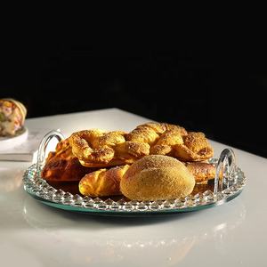 Plateau rond incrusté de diamant en dentelle avec poignées, 10 pièces, miroir en verre transparent, support pour gâteaux, assiette de fruits, vente en gros - Product Image 1