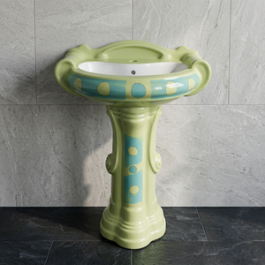Round Basin Shape Pedestal <b>Mount</b> Faucet Compatible Modern Eco-Friendly Water Resistant Ceramic Sanitary Ware Bathroom Sink - Product Image 1