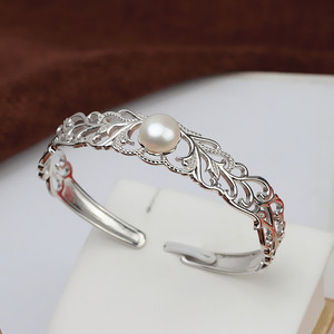 Pulsera Retro de Plata S925 para Mujer, Moderna, con 8-9 Perlas, Accesorios de Joyería DIY, Soporte Vacío 480 - Product Image 1