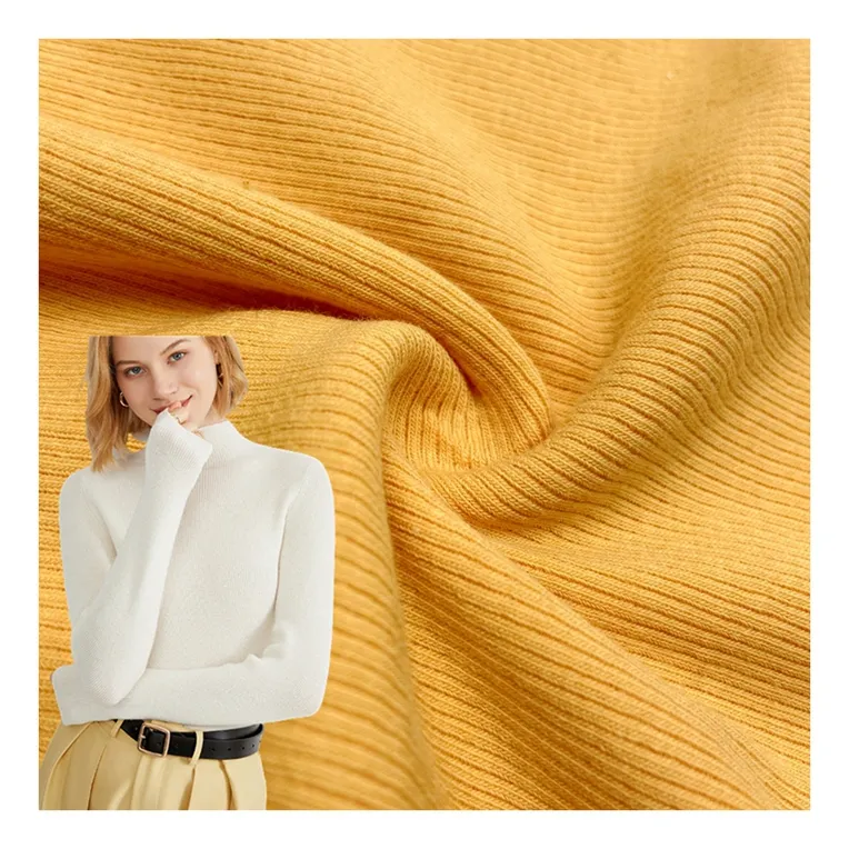 Pull doux côtelé jaune vif 94% coton 6% spandex tricoté personnalisé 2*1 tissu côtelé pour cardigan