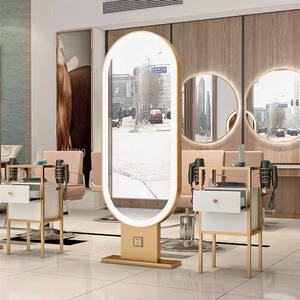 Estación de espejo de pelo de salón de peluquería dorada doble cara de pie profesional Sincoo - Product Image 6