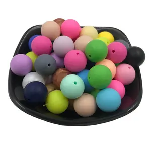 Free Sample 90 Different Stocked Colors Classic Round Silicone Teething Beads for Jewelry Making