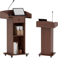 Pupitre commercial portable en bois massif avec roulettes métalliques et tiroir, idéal pour réception, église, bureau, salle de classe, conférence