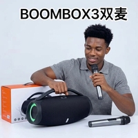 BOOMSBOX3 Tragbarer Outdoor-Lautsprecher mit Handgriff, Kabelloser Lautsprecher mit Doppelmikrofon, Starker Bass-Subwoofer für Zuhause und Camping, Intelligentes Audio