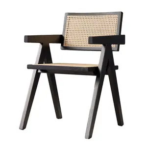 Luxury Ash Black Restaurant Cane Wood Hotel Wholesale Modern Rattan Dining Chair With Arms