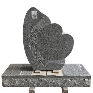 Granite American Modern Cemetery Headstone Heart and Flowers Design Great Padang Grey (G614) All Polished - Product Image 2