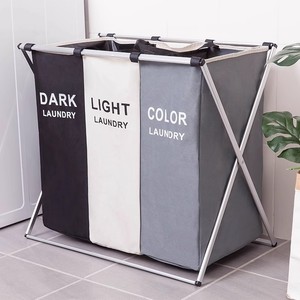 Cesta plegable para la <span class=keywords><strong>ropa</strong></span> <span class=keywords><strong>sucia</strong></span> en forma de X, organizador de 3 rejillas, bolsa de almacenamiento de tela impermeable con estante - Product Image 2