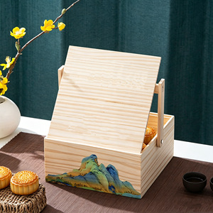 Chinese Mooncake <b>Gift</b> <b>Box</b> Wooden Pine Rectangle 11cm Handmade For Holiday <b>Gifts</b> <b>Empty</b> Packaging <b>Box</b> - Product Image 1