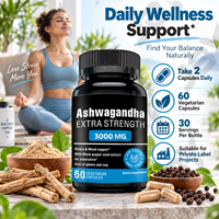 Capsules d'extrait d'Ashwagandha 20:1, complément alimentaire à base de plantes avec poivre noir, 60 unités, marque privée, fournisseur en gros OEM