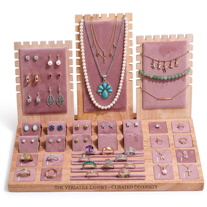 Présentoir de Comptoir Moderne en Bois et Cuir/Daim Noir, Vert, Blanc pour Bijoux et Ornements : Boucles d'Oreilles, Colliers, Bagues - Product Image 3