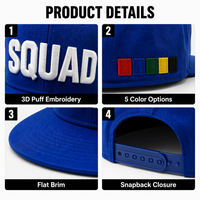 Topi Snapback 5 Panel Bordir 3D Puff 100% Poliester 5 Warna Tim Logo Kustom Pinggiran Datar OEM ODM Team Building
