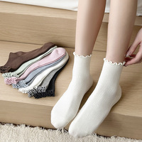 Chaussettes en coton pour femmes de style japonais, chaussettes en tricot à volants, chaussettes côtelées rétro, chaussettes mi-tube pour femmes toutes saisons