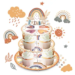 DT042 Bohemia Rainbow Theme Cake Stand 3 Tier Cupcake Stand Party decorations for Birthday Party Supplies