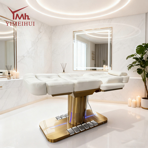 Moderna <span class=keywords><strong>Camilla</strong></span> Eléctrica de 3 Motores para Salón de Belleza, Color Blanco Dorado, para Tratamientos Faciales y de Pestañas - Product Image 3