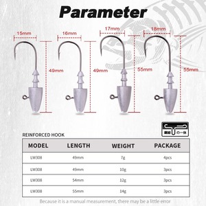 Hunthouse Hameçons de pêche à tête plombée <span class=keywords><strong>pour</strong></span> leurres souples, 7g 10g 12g 14g, en acier à haute teneur en carbone, tranchants, équipement de pêche - Product Image 2
