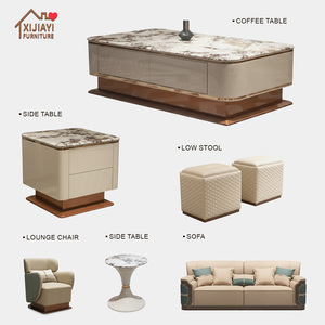 Table basse en marbre avec base beige brillante et finition or rose |   Tiroirs de rangement inclus - Product Image 1