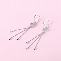 Personnalité dames 925 argent Sterling coeur Zircon boucles d'oreilles créoles gland chaîne boule perle boucles d'oreilles cadeau