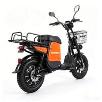Scooter électrique urbain avec pneus larges, panier avant et porte-bagages arrière, freins à disque, suspension intégrale pour adultes