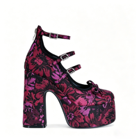 Chaussures Mary Jane en jean pour femme, à plateforme, multi-bandes, avec nœud, talons hauts épais, fermeture éclair arrière, escarpins de soirée