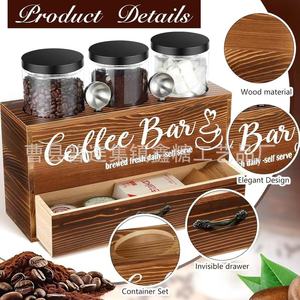 Wooden Coffee Storage Rack With Drawer Airtight Container For Coffee <b>Beans</b> Tea <b>Bags</b> Kitchen Desktop Organizer Retro Color - Product Image 4