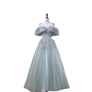 فساتين حفلات راقية مزينة بالخرز اللامع، ياقة دائرية، أكمام مكشكشة، فستان سهرة رسمي للنساء، فساتين سهرة - Product Image 5